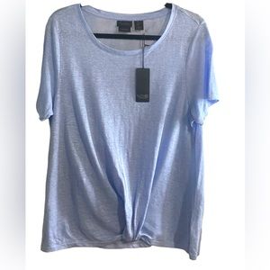 Rachel Roy Linen Tee Shirt Womens Short Sleeve Shirt Blue Large